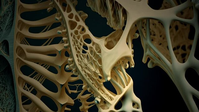 animation - osteoporosis human bone  spongy texture from normal to sick
