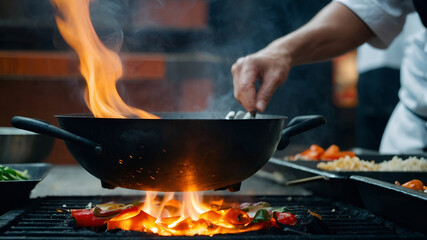 cooking on the grill - obrazy, fototapety, plakaty