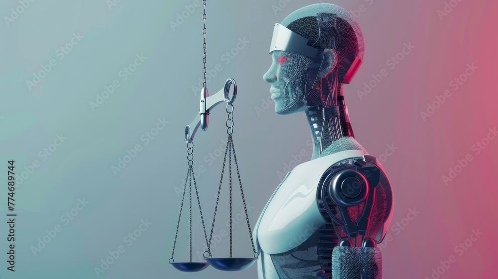 Poster Robot Holding Scale and Scissors
