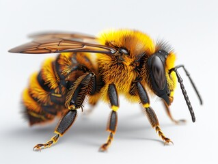 A bee with yellow and black stripes on its body.