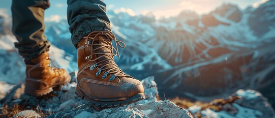 Hiking Boot Adventure A Scenic Trek Through the Mountains Generative AI - obrazy, fototapety, plakaty