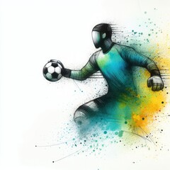 Handball player in watercolor paint illustration with Generative AI. - obrazy, fototapety, plakaty