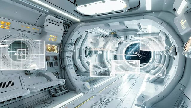a highly detailed render of a futuristic space station. seamless looping overlay 4k virtual video animation background