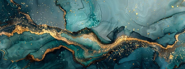 Golden Glow of the Month A Stunning Aqua-Marble Artwork Generative AI