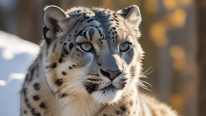 Snow Leopard Portrait with Intense Gaze