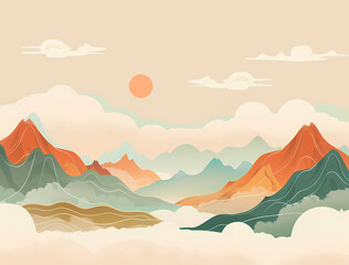 Fototapeta na wymiar mountains, clouds, illustration, background