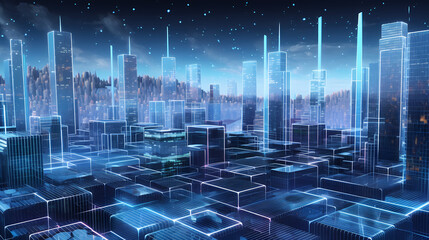3D rendering technology digital background, future city made of data