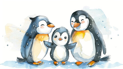 cute cartoon style penguin family love bond , isolated on white , Banner, postcard. Penguin awareness day. World Penguin Day, April 25. Inscription, signed picture. Character, Antarctic animal, Polar.