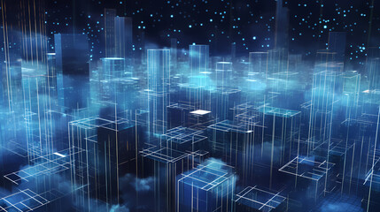 Fototapeta na wymiar 3D rendering technology digital background, future city made of data