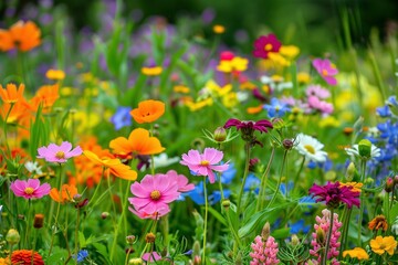 Colorful wild summer flowers in the meadow
