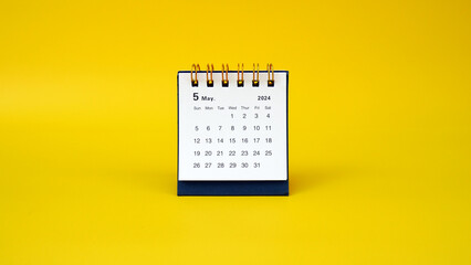calendar for May 2024 year on a yellow background. banner. space for text