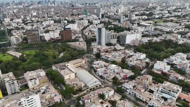 Drone aerial footage of Lima the capital city of Peru in south america Mireflores barranca