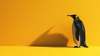 3d penguin on yellow background World penguin day April 25, Penguin Awareness Day Good for banner, poster, greeting card, party card, invitation, template, advertising, campaign, and social media. - obrazy, fototapety, plakaty