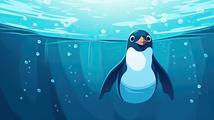 Naklejka premium cartoon penguin underwater World penguin day April 25, Penguin Awareness Day Good for banner, poster, greeting card, party card, invitation, template, advertising, campaign, and social media.
