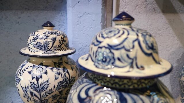 Close up over the Traditional Mexican Talavera craft associated with the China clay
