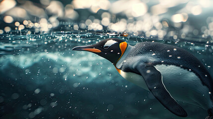 penguin swimming in water World penguin day April 25, Penguin Awareness Day Good for banner, poster, greeting card, party card, invitation, template, advertising, campaign, and social media.