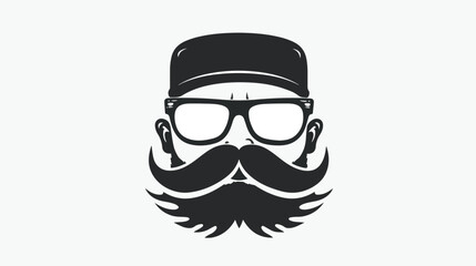 Men face with long mustache and huge hipster