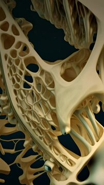 vertical - animation - osteoporosis human bone  spongy texture from normal to sick