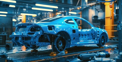 Fototapeta premium Movement of vehicles along the production line at the plant. Car Assembly shop. Car Assembly by parts