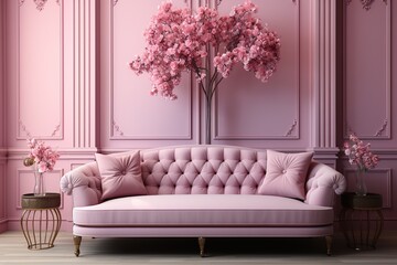 stylist and royal luxury pink pastel living room interior with sofa