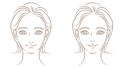 女性の顔アップのイラストセット　きれいめ手描き　線画のみ