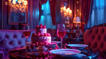 Fototapeta na wymiar Mafia boss neuron at the head of a cake table, opulent style, rich and saturated colors, luxurious and powerful atmosphere , sci-fi tone, technology