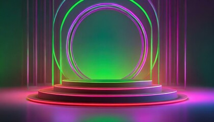 Colorful Brilliance: Product Podium Enhanced by Neon Stage Lighting