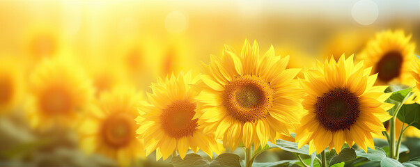 Obraz premium Yellow sunflower against sunflowers background.
