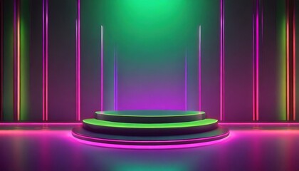 Glowing Showcase: Neon-Colored Lights Illuminate Product Podium