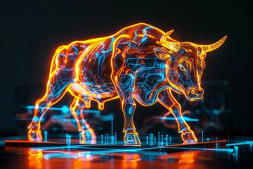 a red orange 3D render of a stock market / cryptocurrency bull 

