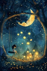 Girl Sitting on a Swing at Night