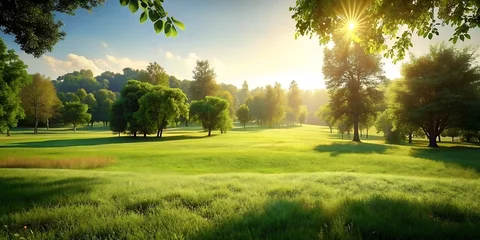 Foto op Canvas Green Grass With Sun Light Widescreen Landscape,  Natural Landscape, Summer Landscape, Spring Landscape © theartcreator