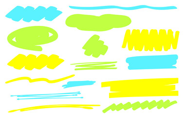 手書きペンのライン装飾　ブラシ　蛍光ペン　アンダーライン　黄色　水色　黄緑