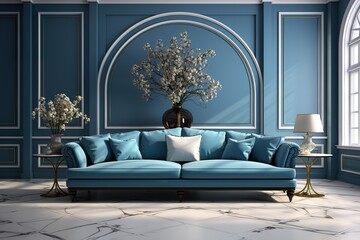 stylist and royal white and blue living room whit classic sofa-rendering,Octane Render