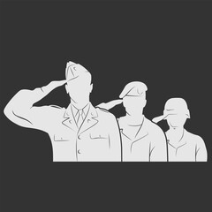 Soldiers, officers saluting silhouette. Vector illustration