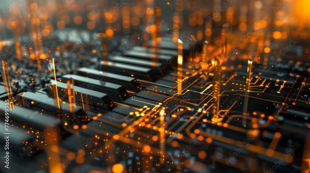 Poster Close-Up View of Advanced Circuit Board in Low Light