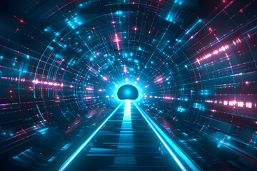 futuristic blue tunnel, traveling through a high-speed data stream or entering a virtual reality...