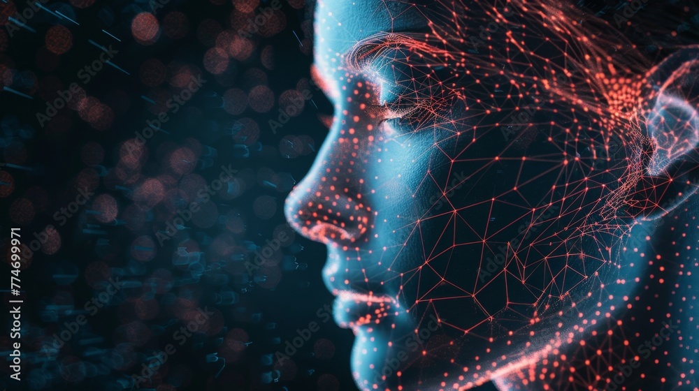 Aufkleber digital representation of ai technology with human features in neon