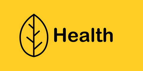 Vector banner about health on a yellow background. The leaf icon on a yellow background. Take care of your health. Vector banner. EPS10 Graphic Design