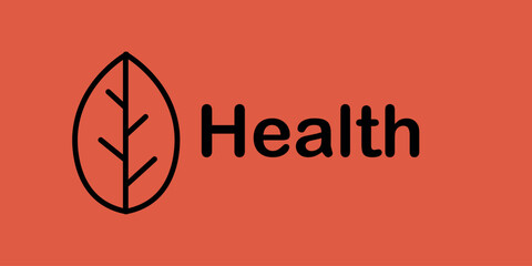 Vector banner about health on a red background. A leaf icon, a symbol of eco-food. Take care of your health. Vector banner. Graphic design in EPS 10 format