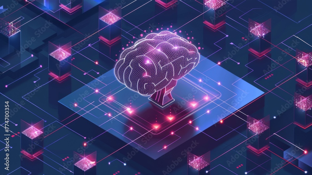 Aufkleber illuminated digital brain concept in a networked ai technology landscape