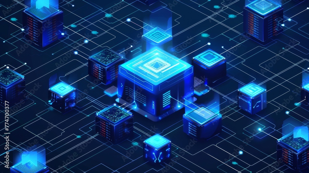 Poster futuristic ai technology hub in virtual space