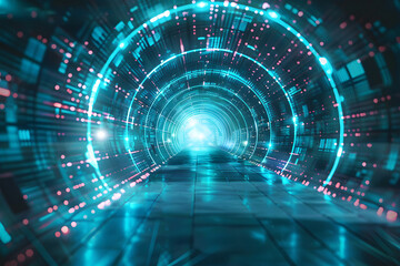 futuristic blue tunnel, traveling through a high-speed data stream or entering a virtual reality...