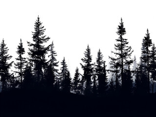 silhouette of pine forest on white, 
Redwood tree-line silhouette - obrazy, fototapety, plakaty