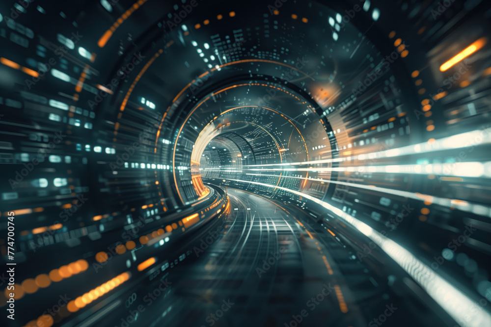 Poster futuristic tunnel of light. background image. created with generative ai technology.
