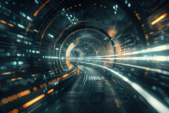 Futuristic tunnel of light. Background image. Created with Generative AI technology.