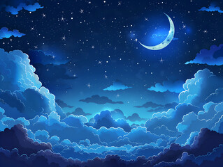 Obraz na płótnie Canvas A dark blue night sky with clouds in the style of cartoon