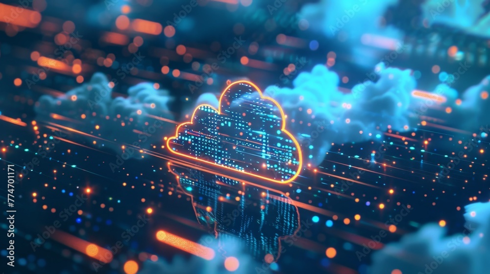 Poster Illuminated Cloud Computing Concept on Circuit Board
