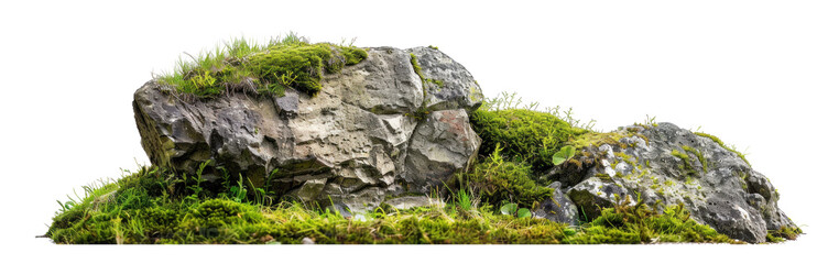 Rock Stone with Moss Detail, png file of isolated cutout object on transparent background