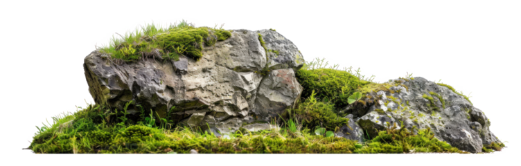 Rock Stone with Moss Detail, png file of isolated cutout object on transparent background